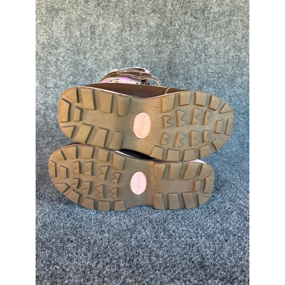 Airwalk Snow Boots Girls Size 1 Pink Brown Plaid Insulated Winter Boots